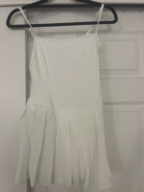 White Pleated Tennis Dress with Spaghetti Straps
